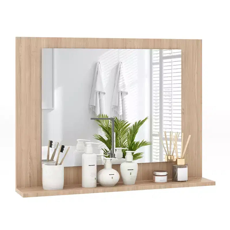 Miroir de salle de bain avec étagère 23,5 x 17,5 Cadre en bois rectangulaire Miroir de courtoisie