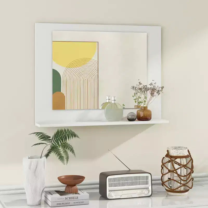 Miroir de salle de bain avec étagère 23,5 x 17,5 Cadre en bois rectangulaire Miroir de courtoisie
