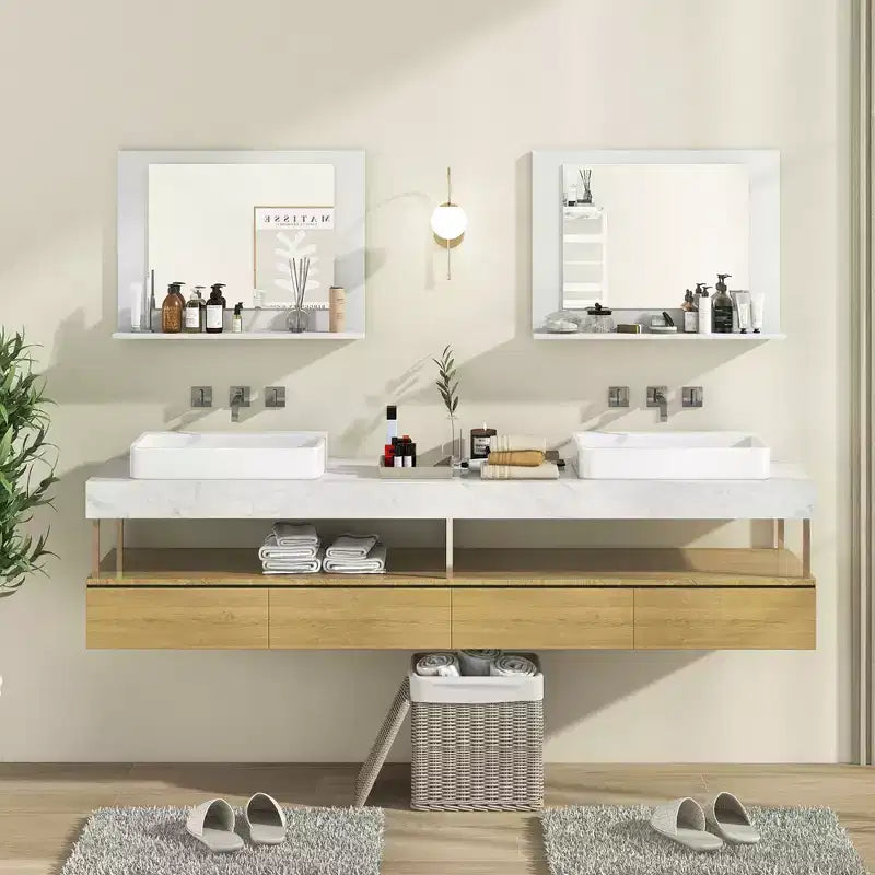 Miroir de salle de bain avec étagère 23,5 x 17,5 Cadre en bois rectangulaire Miroir de courtoisie