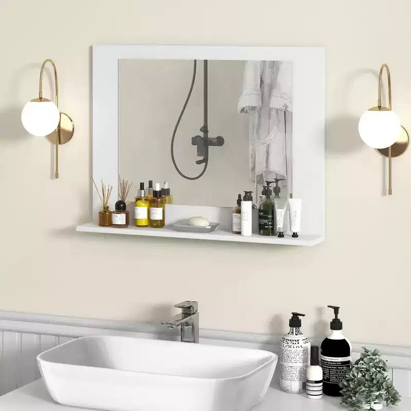 Miroir de salle de bain avec étagère 23,5 x 17,5 Cadre en bois rectangulaire Miroir de courtoisie