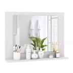 Miroir de salle de bain avec étagère 23,5 x 17,5 Cadre en bois rectangulaire Miroir de courtoisie