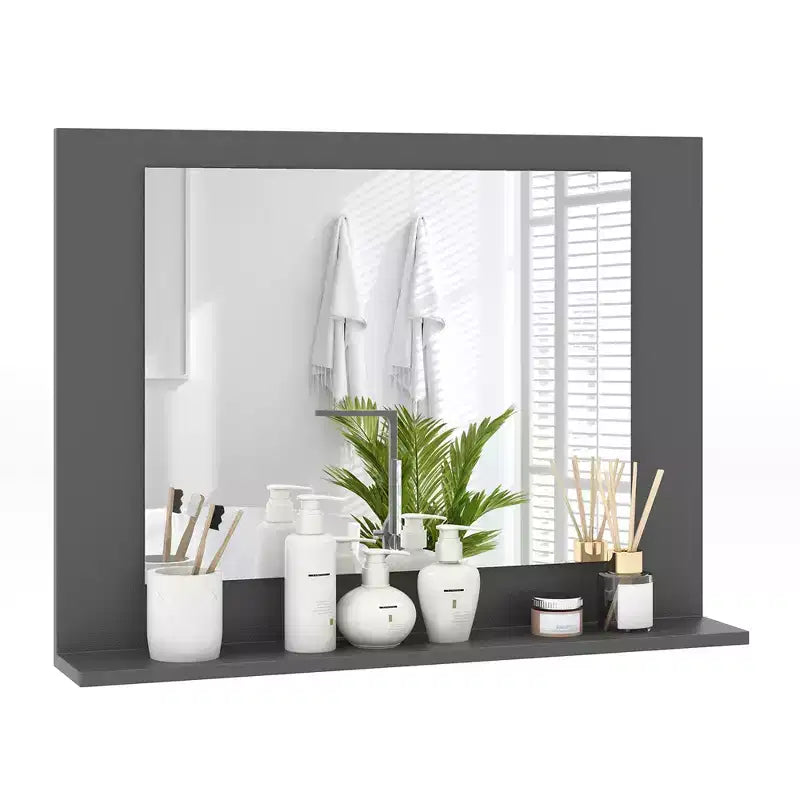 Miroir de salle de bain avec étagère 23,5 x 17,5 Cadre en bois rectangulaire Miroir de courtoisie