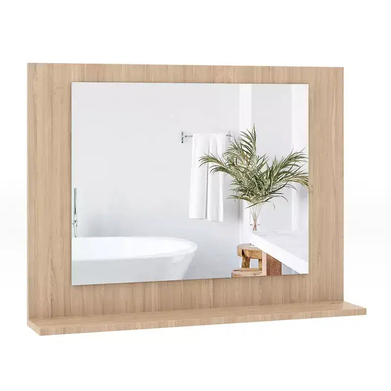 Miroir de salle de bain avec étagère 23,5 x 17,5 Cadre en bois rectangulaire Miroir de courtoisie