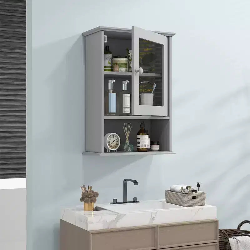 Meuble de Rangement Mural pour Salle de Bain Armoire à Pharmacie Suspendue avec Étagère Réglable