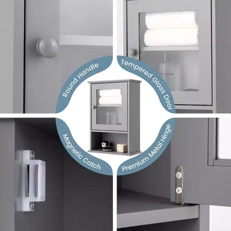 Meuble de Rangement Mural pour Salle de Bain Armoire à Pharmacie Suspendue avec Étagère Réglable