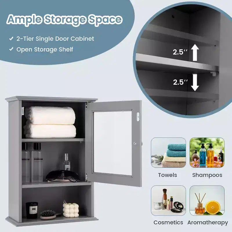 Meuble de Rangement Mural pour Salle de Bain Armoire à Pharmacie Suspendue avec Étagère Réglable