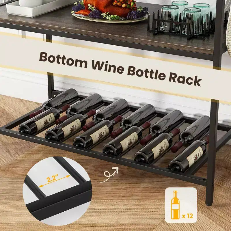Îlot de cuisine avec 3 étagères, comptoir de cuisine industriel avec porte-verres et 10 crochets, étagère de cuisine à 3 niveaux avec cadre métallique robuste