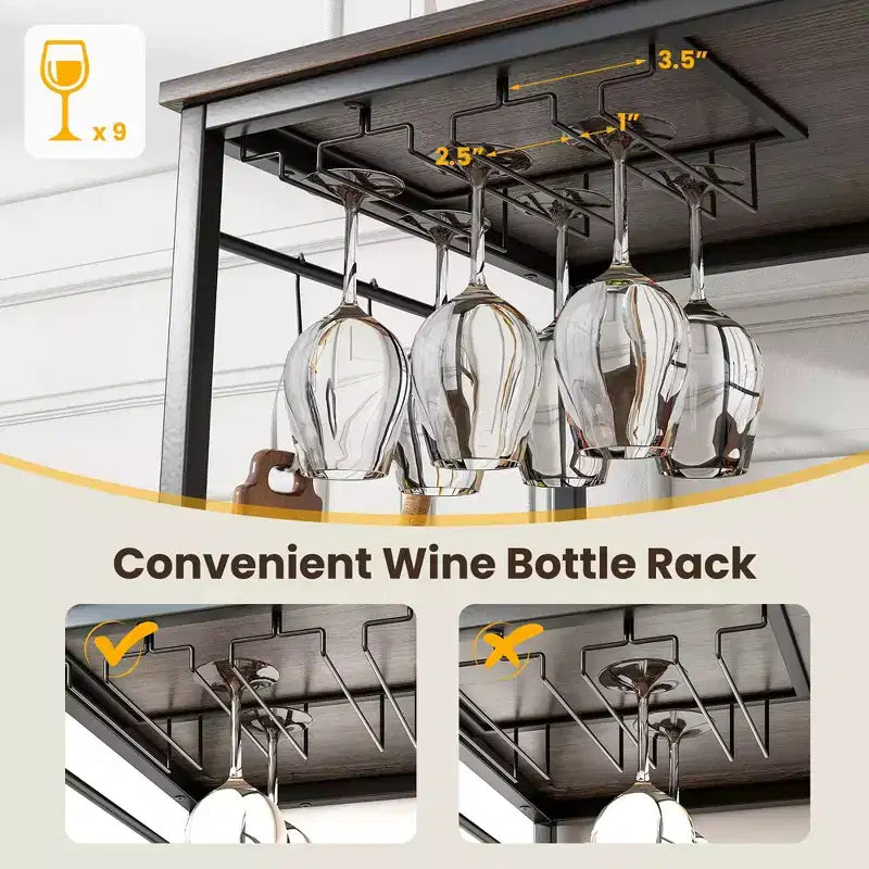 Îlot de cuisine avec 3 étagères, comptoir de cuisine industriel avec porte-verres et 10 crochets, étagère de cuisine à 3 niveaux avec cadre métallique robuste