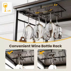 Îlot de cuisine avec 3 étagères, comptoir de cuisine industriel avec porte-verres et 10 crochets, étagère de cuisine à 3 niveaux avec cadre métallique robuste
