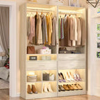 Ensemble de placard autoportant de 50 pouces avec tiroirs en bois, organisateur de placard avec étagère à chaussures et rangements cubiques