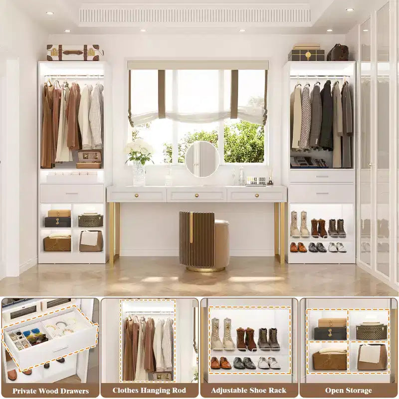Ensemble de placard autoportant de 50 pouces avec tiroirs en bois, organisateur de placard avec étagère à chaussures et rangements cubiques