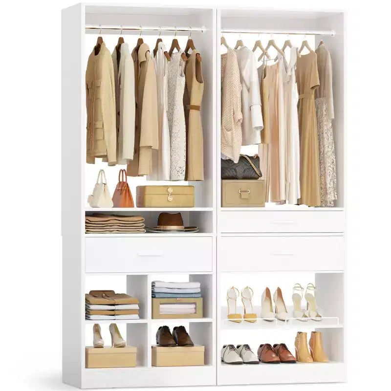 Ensemble de placard autoportant de 50 pouces avec tiroirs en bois, organisateur de placard avec étagère à chaussures et rangements cubiques