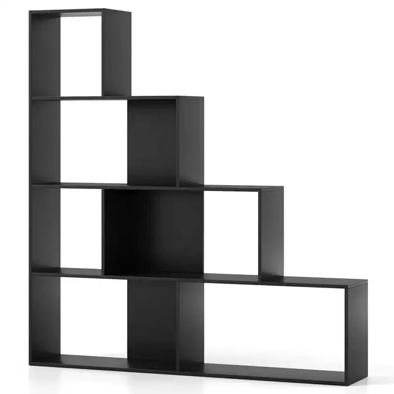 Bibliothèque à 4 niveaux avec 6 cubes de rangement, 162 cm de haut, moderne et géométrique en forme d'escalier