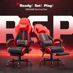 Chaises de jeu ergonomiques de base pour adultes, chaises de bureau en cuir PU avec soutien lombaire, coussin à ressorts ensachés et repose-pieds rétractable