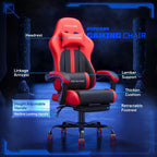 Chaises de jeu ergonomiques de base pour adultes, chaises de bureau en cuir PU avec soutien lombaire, coussin à ressorts ensachés et repose-pieds rétractable