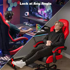 Chaises de jeu ergonomiques de base pour adultes, chaises de bureau en cuir PU avec soutien lombaire, coussin à ressorts ensachés et repose-pieds rétractable