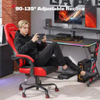 Chaises de jeu ergonomiques de base pour adultes, chaises de bureau en cuir PU avec soutien lombaire, coussin à ressorts ensachés et repose-pieds rétractable