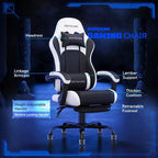 Chaises de jeu ergonomiques de base pour adultes, chaises de bureau en cuir PU avec soutien lombaire, coussin à ressorts ensachés et repose-pieds rétractable
