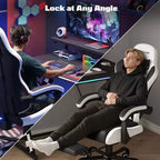 Chaises de jeu ergonomiques de base pour adultes, chaises de bureau en cuir PU avec soutien lombaire, coussin à ressorts ensachés et repose-pieds rétractable