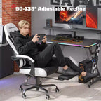 Chaises de jeu ergonomiques de base pour adultes, chaises de bureau en cuir PU avec soutien lombaire, coussin à ressorts ensachés et repose-pieds rétractable