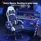 Chaises de jeu ergonomiques de base pour adultes, chaises de bureau en cuir PU avec soutien lombaire, coussin à ressorts ensachés et repose-pieds rétractable