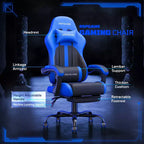 Chaises de jeu ergonomiques de base pour adultes, chaises de bureau en cuir PU avec soutien lombaire, coussin à ressorts ensachés et repose-pieds rétractable