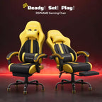 Chaises de jeu ergonomiques de base pour adultes, chaises de bureau en cuir PU avec soutien lombaire, coussin à ressorts ensachés et repose-pieds rétractable