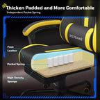 Chaises de jeu ergonomiques de base pour adultes, chaises de bureau en cuir PU avec soutien lombaire, coussin à ressorts ensachés et repose-pieds rétractable