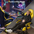 Chaises de jeu ergonomiques de base pour adultes, chaises de bureau en cuir PU avec soutien lombaire, coussin à ressorts ensachés et repose-pieds rétractable