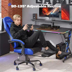 Chaises de jeu ergonomiques de base pour adultes, chaises de bureau en cuir PU avec soutien lombaire, coussin à ressorts ensachés et repose-pieds rétractable