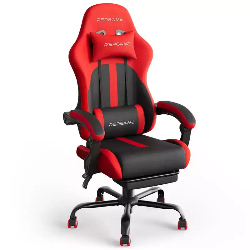 Chaises de jeu ergonomiques de base pour adultes, chaises de bureau en cuir PU avec soutien lombaire, coussin à ressorts ensachés et repose-pieds rétractable