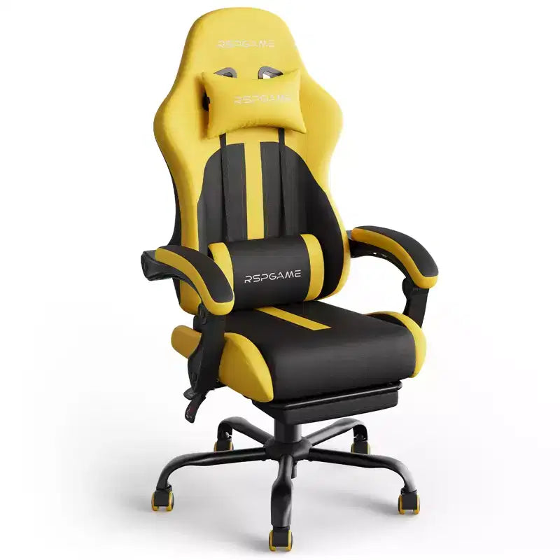 Chaises de jeu ergonomiques de base pour adultes, chaises de bureau en cuir PU avec soutien lombaire, coussin à ressorts ensachés et repose-pieds rétractable