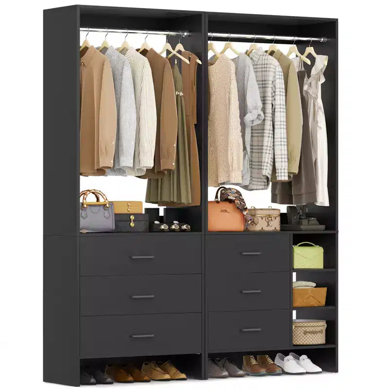 Ensemble de système de rangement pour placard de 54 pouces avec tiroirs en bois, organisateur de placard autoportant avec tringles de suspension