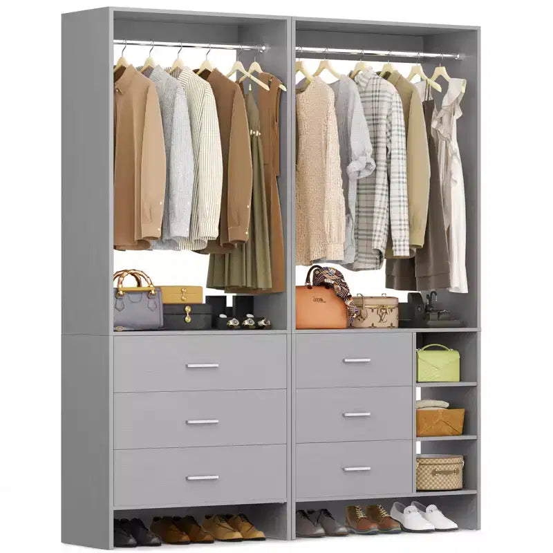 Ensemble de système de rangement pour placard de 54 pouces avec tiroirs en bois, organisateur de placard autoportant avec tringles de suspension