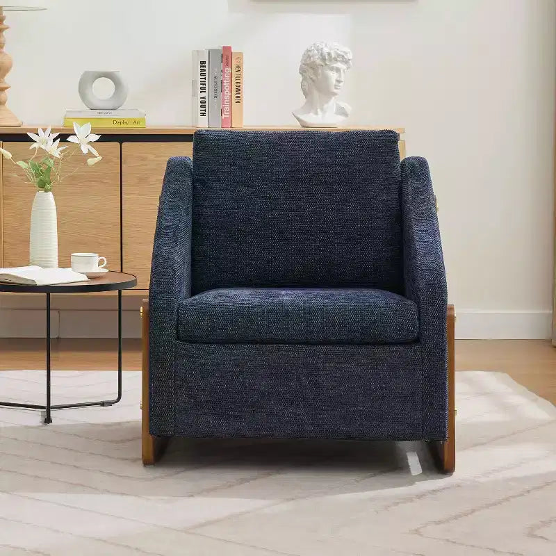 Fauteuil en chenille, accoudoirs en bois, assise rembourrée, salon chambre, beige