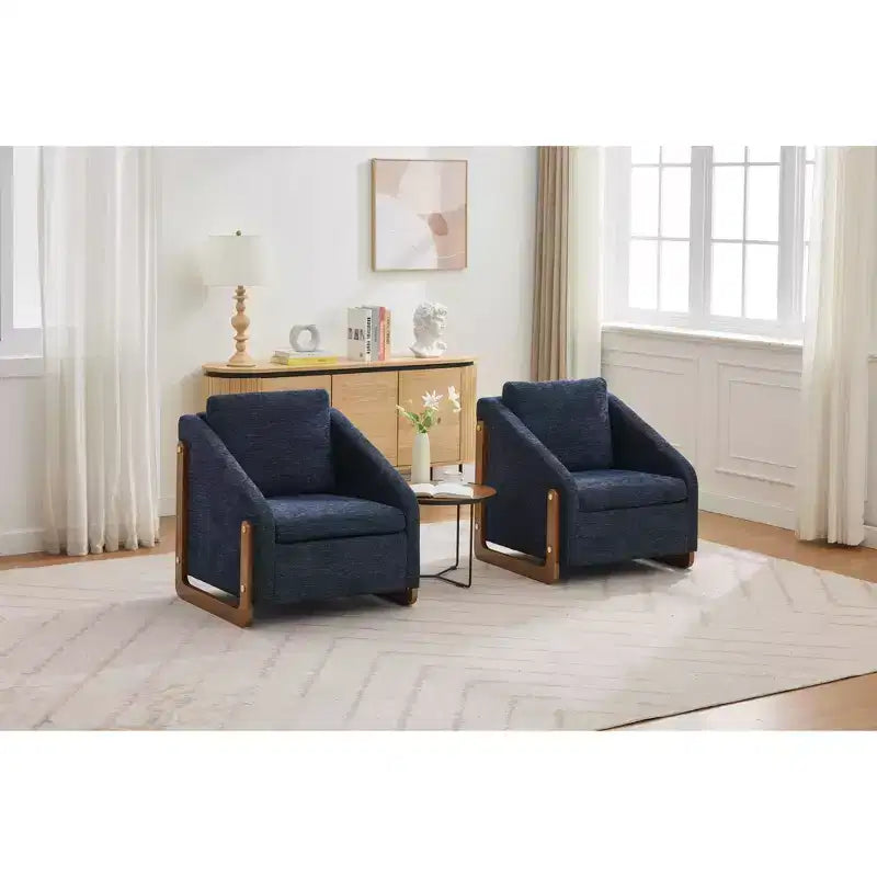 Fauteuil en chenille, accoudoirs en bois, assise rembourrée, salon chambre, beige