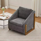 Fauteuil en chenille, accoudoirs en bois, assise rembourrée, salon chambre, beige