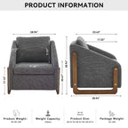 Fauteuil en chenille, accoudoirs en bois, assise rembourrée, salon chambre, beige