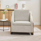 Fauteuil en chenille, accoudoirs en bois, assise rembourrée, salon chambre, beige