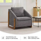Fauteuil en chenille, accoudoirs en bois, assise rembourrée, salon chambre, beige