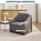 Fauteuil en chenille, accoudoirs en bois, assise rembourrée, salon chambre, beige
