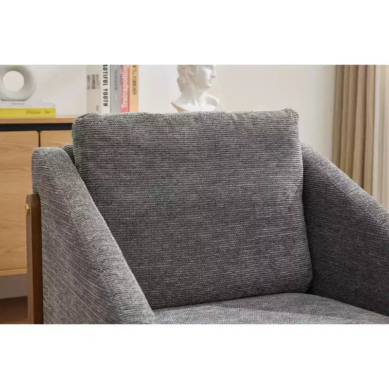 Fauteuil en chenille, accoudoirs en bois, assise rembourrée, salon chambre, beige