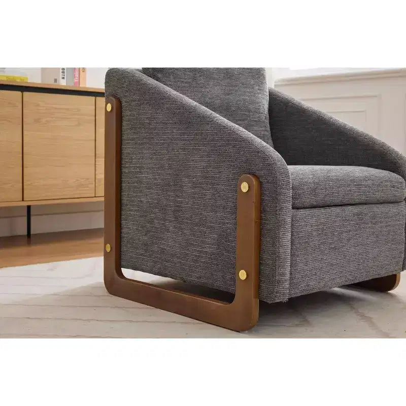 Fauteuil en chenille, accoudoirs en bois, assise rembourrée, salon chambre, beige