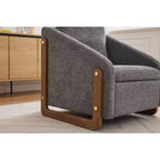 Fauteuil en chenille, accoudoirs en bois, assise rembourrée, salon chambre, beige