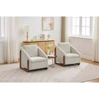 Fauteuil en chenille, accoudoirs en bois, assise rembourrée, salon chambre, beige