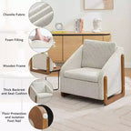 Fauteuil en chenille, accoudoirs en bois, assise rembourrée, salon chambre, beige