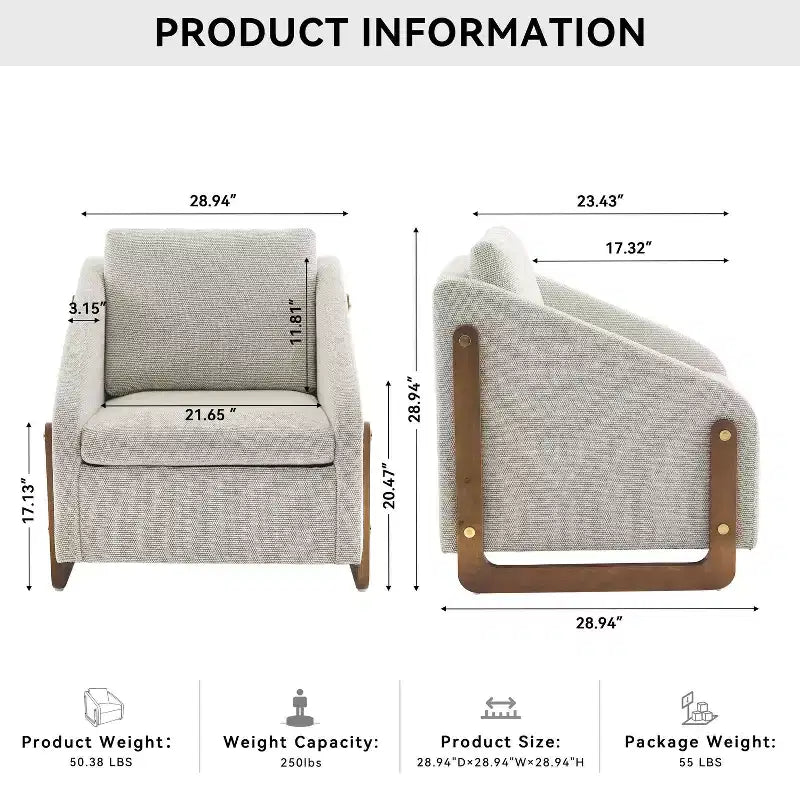 Fauteuil en chenille, accoudoirs en bois, assise rembourrée, salon chambre, beige