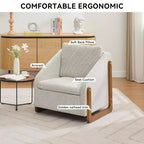 Fauteuil en chenille, accoudoirs en bois, assise rembourrée, salon chambre, beige