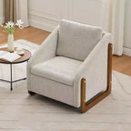 Fauteuil en chenille, accoudoirs en bois, assise rembourrée, salon chambre, beige