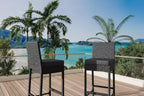 Ensemble de 2 tabourets de bar d'extérieur en osier, tabourets de bar d'extérieur en rotin sans accoudoirs avec coussins, pour jardin, bord de piscine